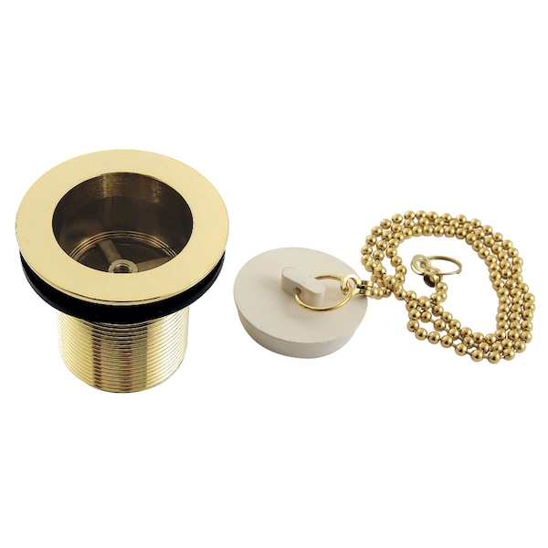 112 Chain and Stopper Tub Drain with 2 Body Thread, Polished Brass